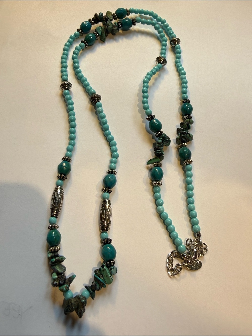 Turquoise Beaded Necklace with Silver Accents
